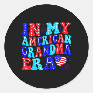 Sticker Rond Dans Mon ère Américaine Grand-mère 4 juillet Patri