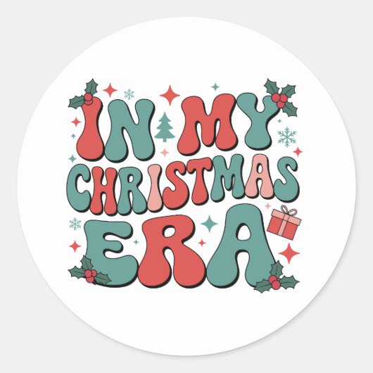 Sticker Rond Dans mon ère de Noël Mignons Noël Super Noël Noël (Devant)