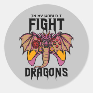 Sticker Rond Dans Mon Monde, Je Lutte Contre Les Dragons