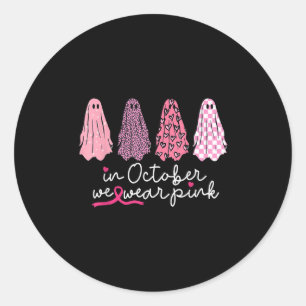 Sticker Rond Dans October We Wear Pink Ghost Boo Halloween