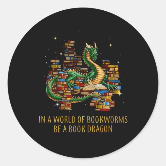Sticker Rond Dans Un Monde De Bookwort Être Un Dragon De Livre (Devant)
