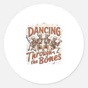 Sticker Rond Danse à travers les squelettes d'Halloween Musique