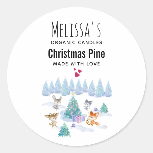 Sticker Rond Danse Animaux de forêt Noël Aquarelle Bougie (Devant)