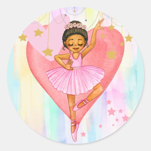 Sticker Rond Danse Ballerina Coeurs et étoiles de filles (Devant)