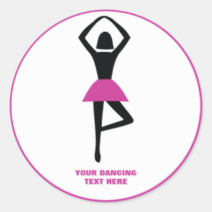 Sticker Rond Danse ballerine noir, couleur rose chaud