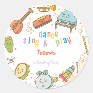 Sticker Rond Danse chanter et jouer anniversaire de enfant