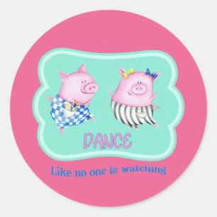 Sticker Rond Danse comme personne ne regarde de joyeux cochons 