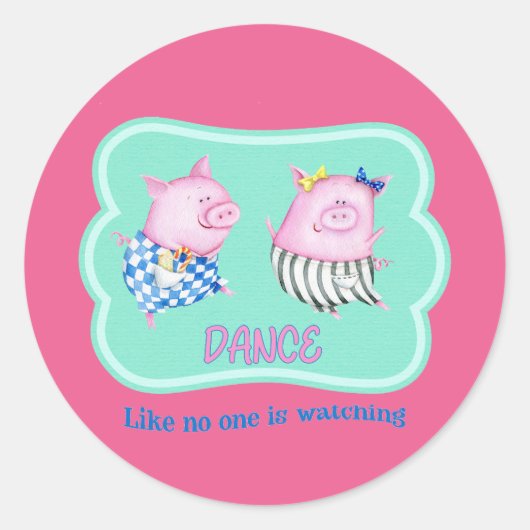 Sticker Rond Danse comme personne ne regarde de joyeux cochons (Devant)