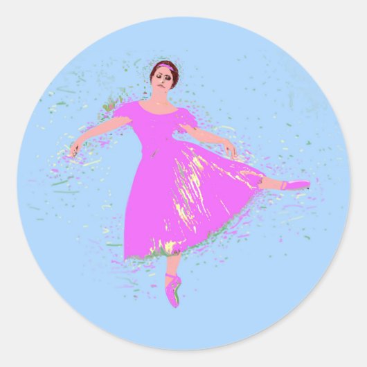Sticker Rond Danse de Ballerina en Robe Rose Magenta (Devant)