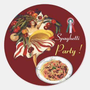 STICKER ROND DANSE DE PARTIE DE SPAGHETTI, CUISINE ITALIENNE ET