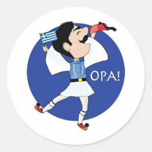 Sticker Rond Danse d'Evzone de Grec avec le drapeau OPA !