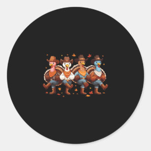 Sticker Rond Danse en ligne drôle de Thanksgiving pour groupe d
