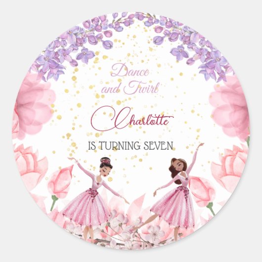 Sticker Rond Danse et ballerine tourbillon anniversaire (Devant)