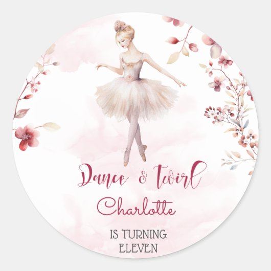 Sticker Rond Danse et ballerine tourbillon anniversaire (Devant)