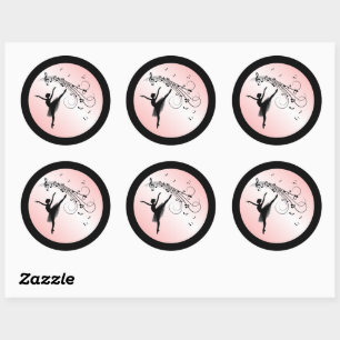 Sticker Rond Danse Extraordinaire Ballerina avec musique rose b