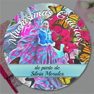 Sticker Rond Danse Gracias avec Fleurs & Papillons PV01
