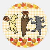 Sticker Rond Danse Labrador Trio Thanksgiving (Devant)