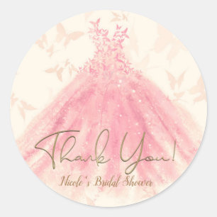 Sticker Rond Danse Papillon Robe de Soie Rose Mariage