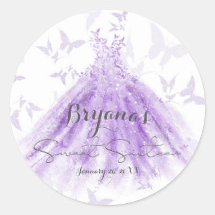 Sticker Rond Danse papillon Robe violette Douce 16 Partie