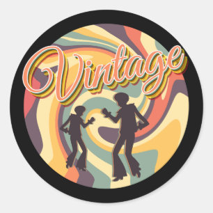 STICKER ROND DANSE RÉTRO VINTAGE DANS UN TOURNOIEMENT COLORÉ
