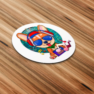 Sticker Rond Danser Corgi Kawaii Cute