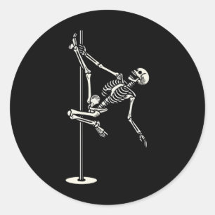 Sticker Rond Danser Le Squelette Sur Le Pôle Drôle Halloween Am