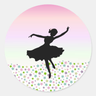 Sticker Rond Danser parmi les étoiles - coucher de soleil rose