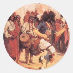 Sticker Rond Danseur Buffalo des Amérindiens vintages par Cassi