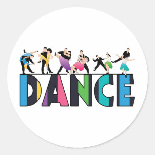Sticker Rond Danseurs amusants et colorés rayés Danse