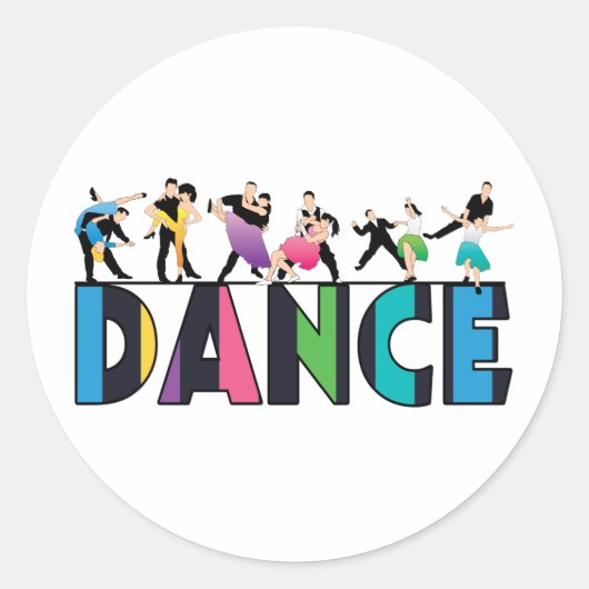 Sticker Rond Danseurs amusants et colorés rayés Danse (Devant)