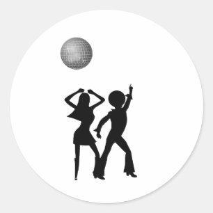 Sticker Rond Danseurs Disco Sous Un Boule Disco