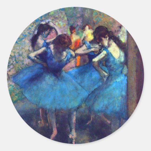 Sticker Rond Danseuses en bleu par Edgar Degas, Art de ballet v (Devant)