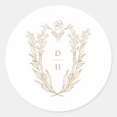 Sticker Rond DAPHNE Botanique Or Blanc Fancy Mariage Monogramme (Devant)
