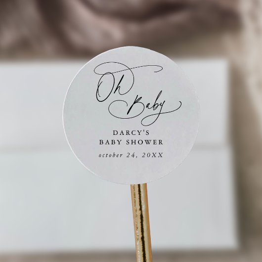 Sticker Rond DARCY Boho unique noir blanc Oh Baby shower bébé