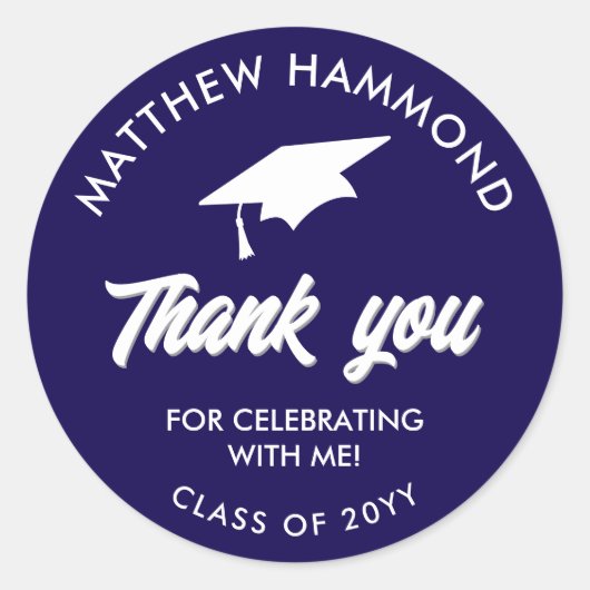 Sticker Rond Dark Blue Graduating Class Thank You Grad Cap (Devant)