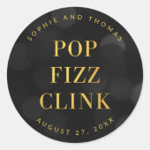 Sticker Rond Dark Bokeh Faux Gold Pop Fizz Clink (Devant)