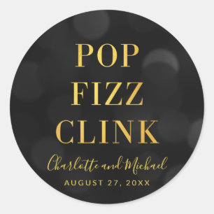 Sticker Rond Dark Bokeh Faux Gold Pop Fizz Clink