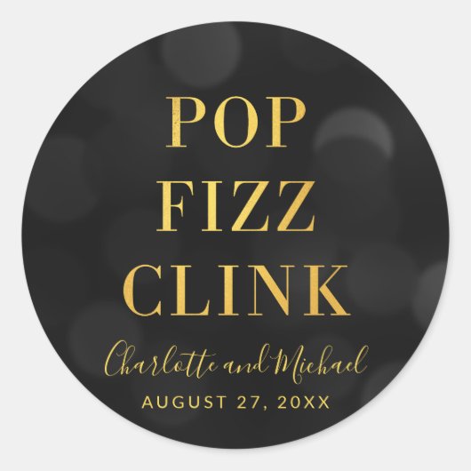 Sticker Rond Dark Bokeh Faux Gold Pop Fizz Clink (Devant)
