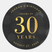 Sticker Rond Dark Bokeh Gold salue à 30 ans anniversaire (Devant)