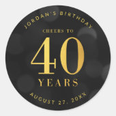 Sticker Rond Dark Bokeh Gold salue à 40 ans anniversaire (Devant)