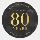 Sticker Rond Dark Bokeh Gold salue à 80 ans Anniversaire (Devant)