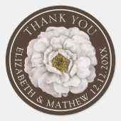 Sticker Rond Dark Brown Floral Wedding Thank You  (Devant)