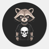Sticker Rond Dark Emo Raccoon With Skull Punk Style Alternative (Devant)