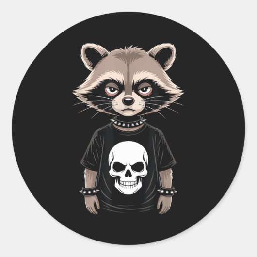 Sticker Rond Dark Emo Raccoon With Skull Punk Style Alternative (Devant)