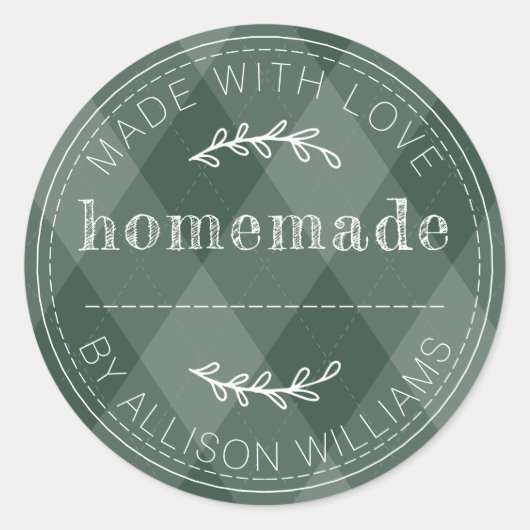 Sticker Rond Dark Green Argyle Homemade Label (Devant)