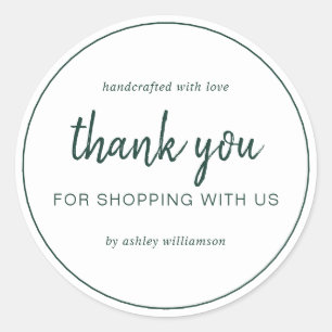 Sticker Rond Dark Green Chic Script Merci pour votre achat