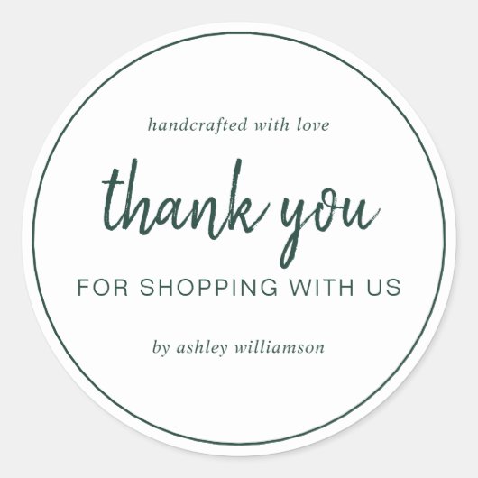 Sticker Rond Dark Green Chic Script Merci pour votre achat (Devant)