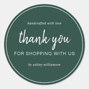 Sticker Rond Dark Green Chic Script Merci pour votre achat