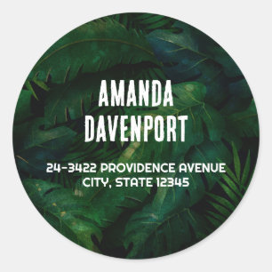 Sticker Rond Dark Green Tropical Feuille Adresse Motif