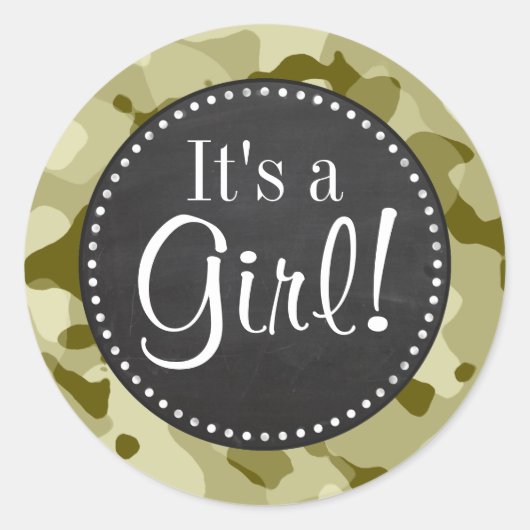 Sticker Rond Dark Khaki Camo ; Retro Chalkboard look (Devant)